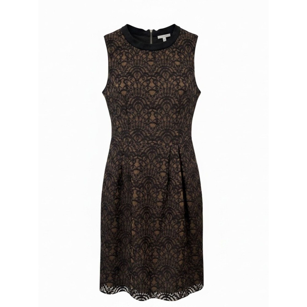 Nanette Lepore Black Lace Mini Dress with Tan/Brown Underlay - Size 4